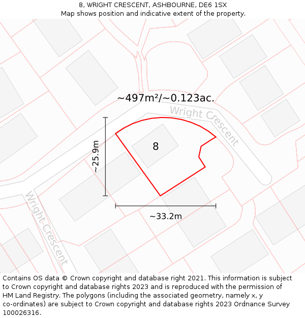 8, WRIGHT CRESCENT, ASHBOURNE, DE6 1SX: Plot and title map