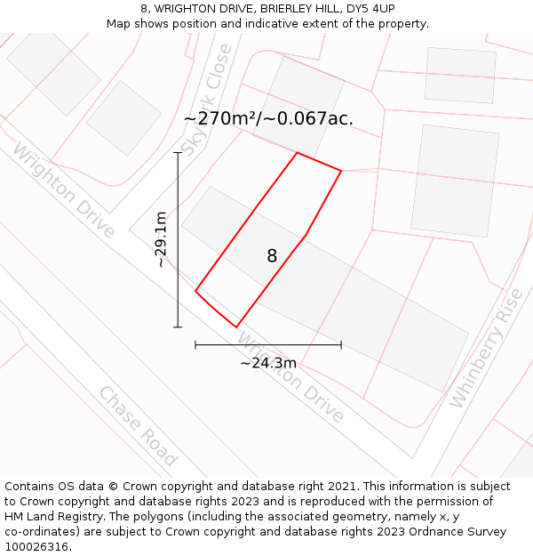 8, WRIGHTON DRIVE, BRIERLEY HILL, DY5 4UP: Plot and title map