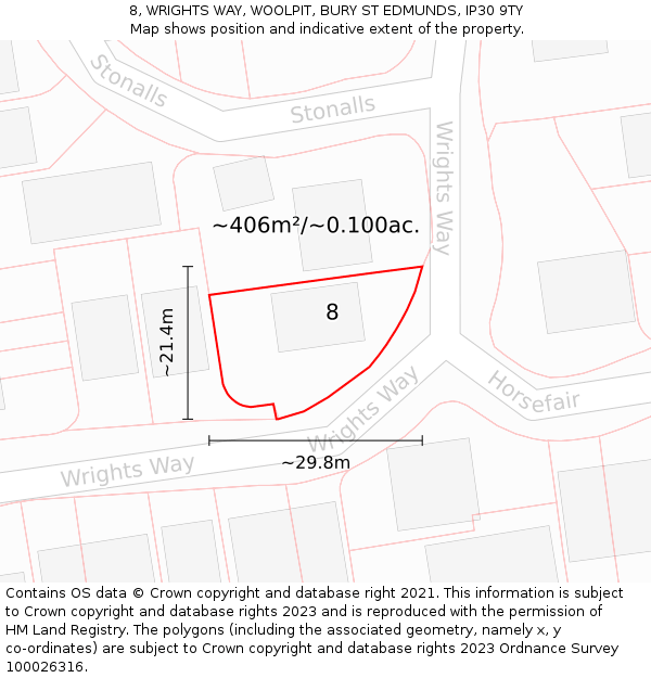 8, WRIGHTS WAY, WOOLPIT, BURY ST EDMUNDS, IP30 9TY: Plot and title map