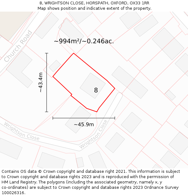 8, WRIGHTSON CLOSE, HORSPATH, OXFORD, OX33 1RR: Plot and title map