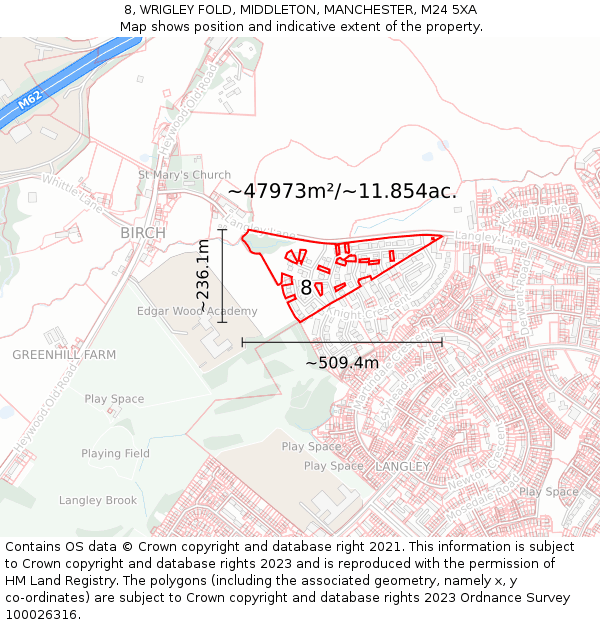 8, WRIGLEY FOLD, MIDDLETON, MANCHESTER, M24 5XA: Plot and title map