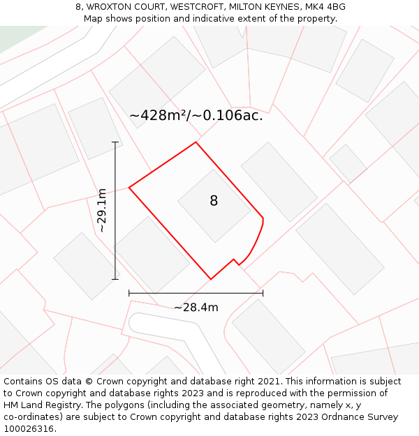 8, WROXTON COURT, WESTCROFT, MILTON KEYNES, MK4 4BG: Plot and title map