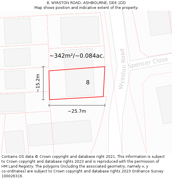 8, WYASTON ROAD, ASHBOURNE, DE6 1DD: Plot and title map