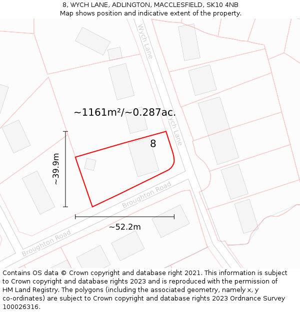 8, WYCH LANE, ADLINGTON, MACCLESFIELD, SK10 4NB: Plot and title map