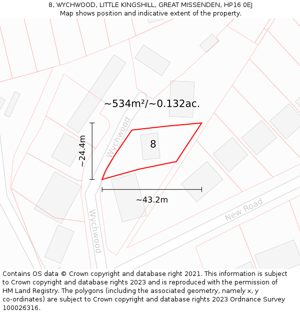 8, WYCHWOOD, LITTLE KINGSHILL, GREAT MISSENDEN, HP16 0EJ: Plot and title map