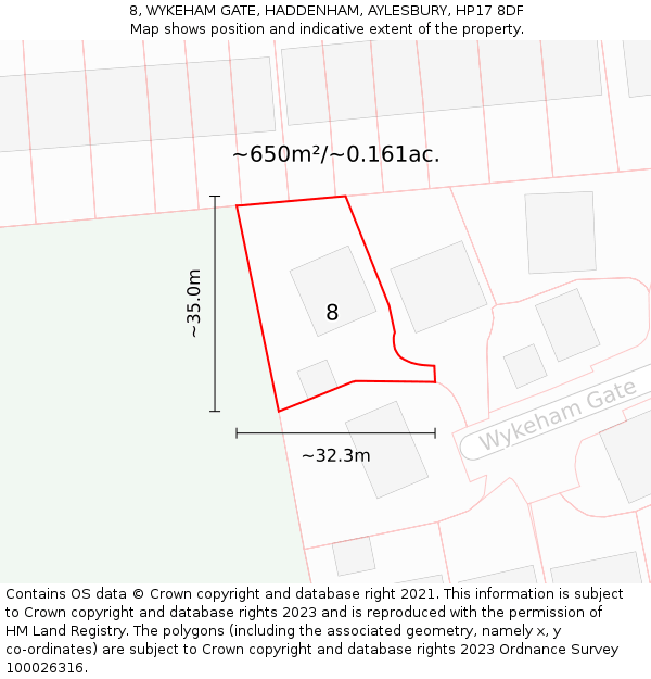 8, WYKEHAM GATE, HADDENHAM, AYLESBURY, HP17 8DF: Plot and title map