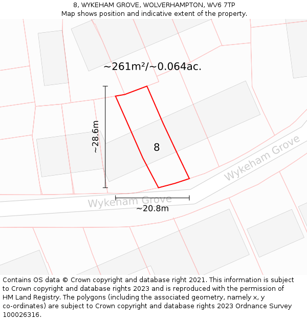 8, WYKEHAM GROVE, WOLVERHAMPTON, WV6 7TP: Plot and title map