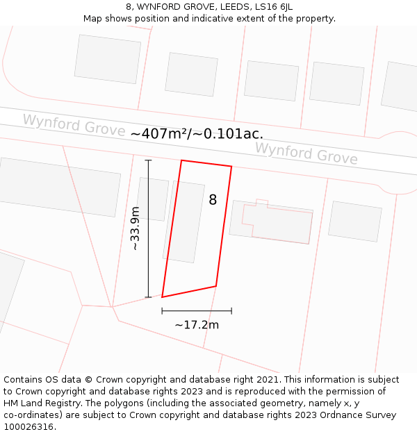 8, WYNFORD GROVE, LEEDS, LS16 6JL: Plot and title map