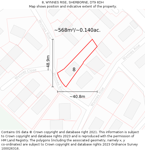 8, WYNNES RISE, SHERBORNE, DT9 6DH: Plot and title map