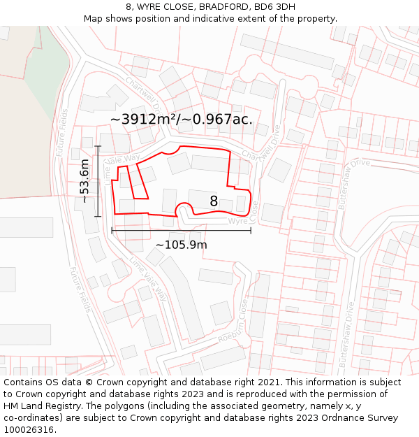 8, WYRE CLOSE, BRADFORD, BD6 3DH: Plot and title map