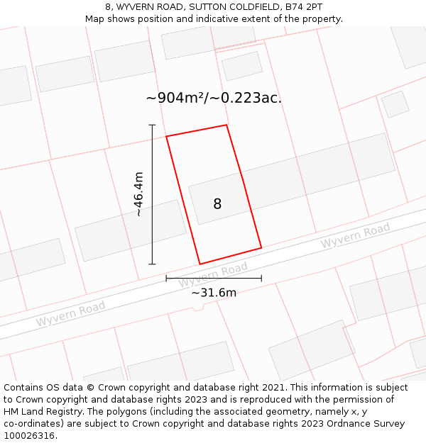 8, WYVERN ROAD, SUTTON COLDFIELD, B74 2PT: Plot and title map