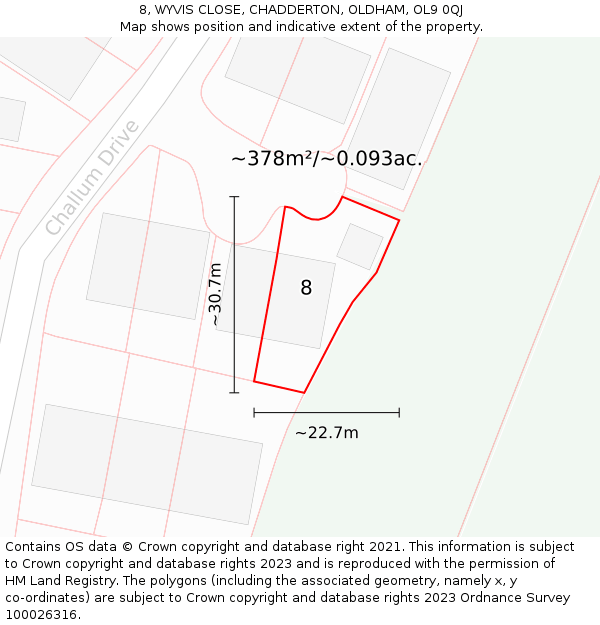 8, WYVIS CLOSE, CHADDERTON, OLDHAM, OL9 0QJ: Plot and title map
