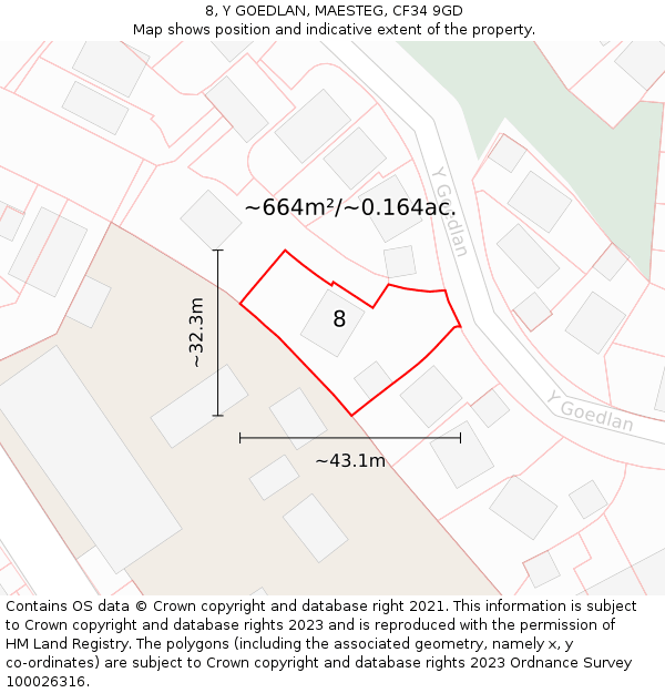 8, Y GOEDLAN, MAESTEG, CF34 9GD: Plot and title map