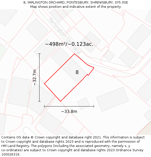 8, YARLINGTON ORCHARD, PONTESBURY, SHREWSBURY, SY5 0SE: Plot and title map