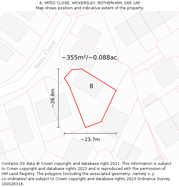 8, YATES CLOSE, WICKERSLEY, ROTHERHAM, S66 1AP: Plot and title map