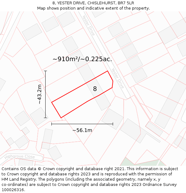 8, YESTER DRIVE, CHISLEHURST, BR7 5LR: Plot and title map