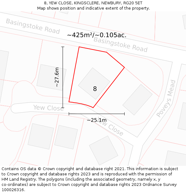8, YEW CLOSE, KINGSCLERE, NEWBURY, RG20 5ET: Plot and title map
