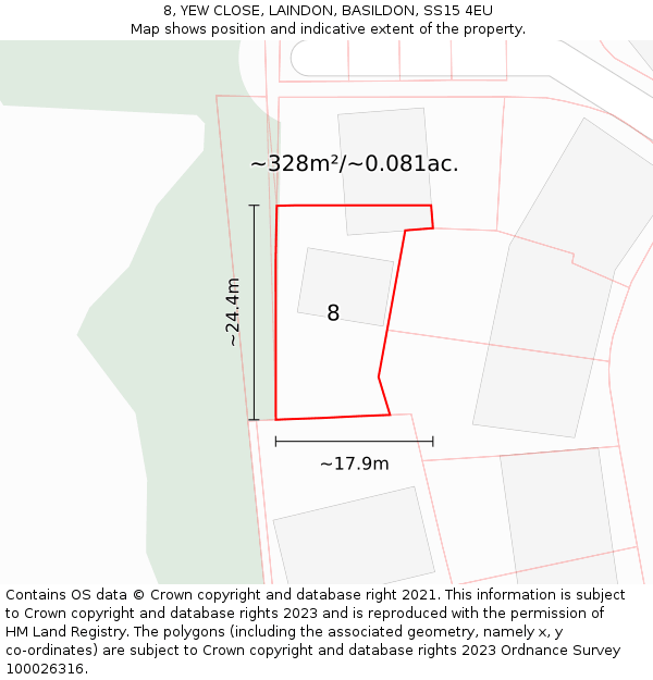 8, YEW CLOSE, LAINDON, BASILDON, SS15 4EU: Plot and title map