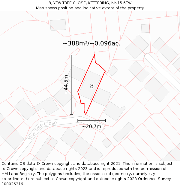 8, YEW TREE CLOSE, KETTERING, NN15 6EW: Plot and title map