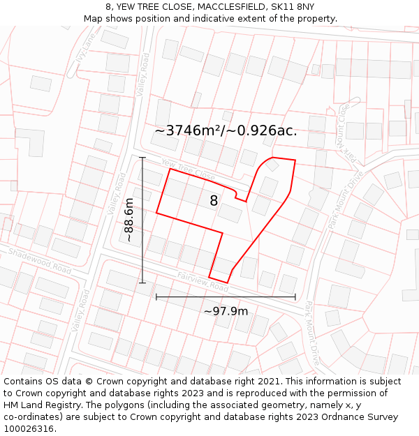 8, YEW TREE CLOSE, MACCLESFIELD, SK11 8NY: Plot and title map