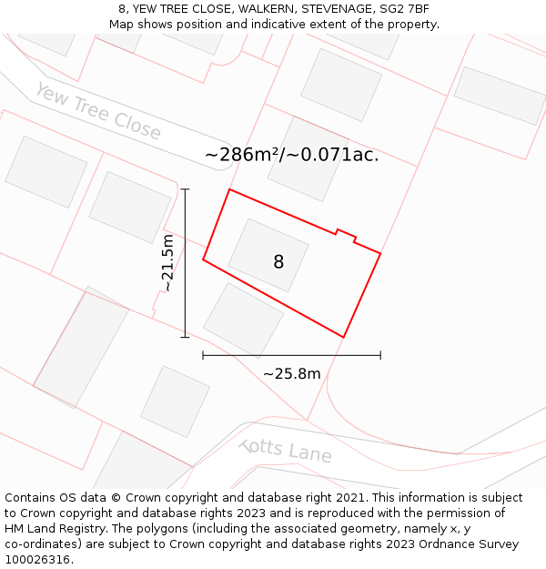 8, YEW TREE CLOSE, WALKERN, STEVENAGE, SG2 7BF: Plot and title map