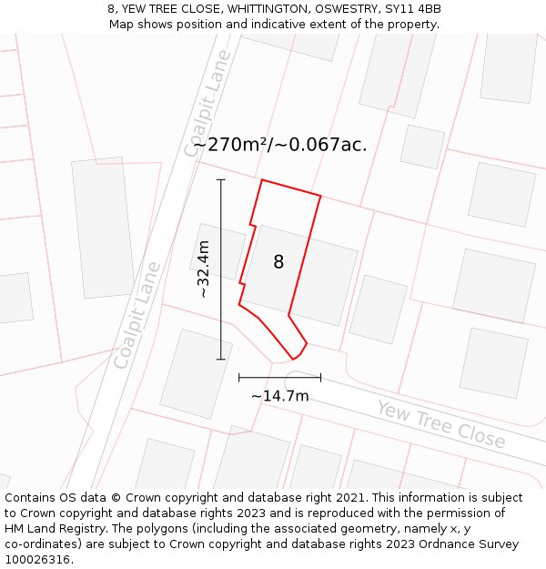 8, YEW TREE CLOSE, WHITTINGTON, OSWESTRY, SY11 4BB: Plot and title map