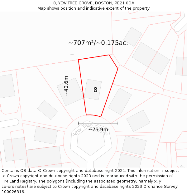 8, YEW TREE GROVE, BOSTON, PE21 0DA: Plot and title map