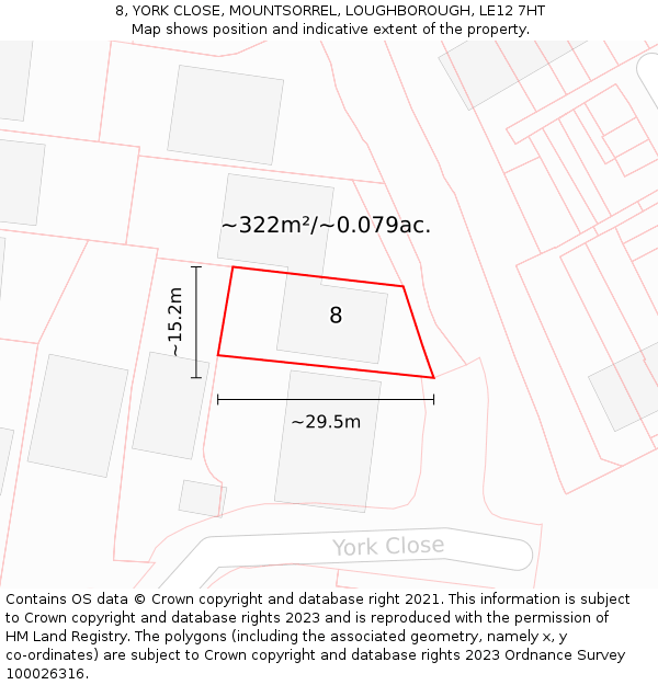 8, YORK CLOSE, MOUNTSORREL, LOUGHBOROUGH, LE12 7HT: Plot and title map
