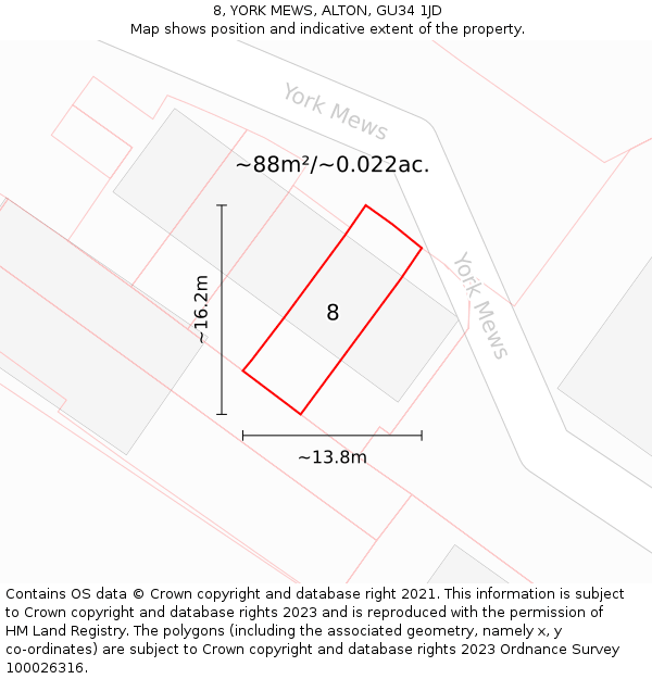 8, YORK MEWS, ALTON, GU34 1JD: Plot and title map