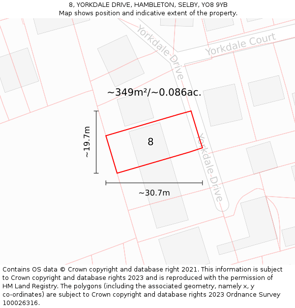 8, YORKDALE DRIVE, HAMBLETON, SELBY, YO8 9YB: Plot and title map