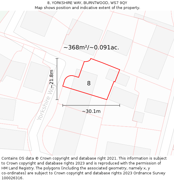 8, YORKSHIRE WAY, BURNTWOOD, WS7 9QY: Plot and title map