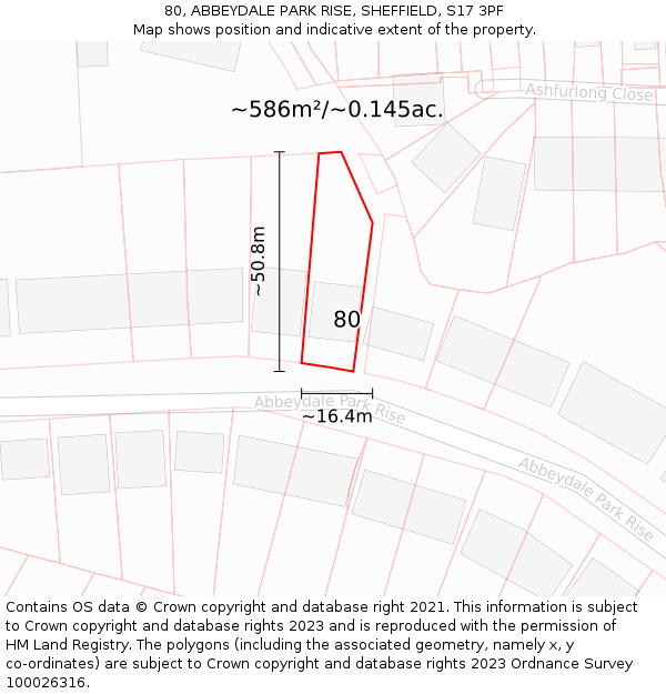 80, ABBEYDALE PARK RISE, SHEFFIELD, S17 3PF: Plot and title map