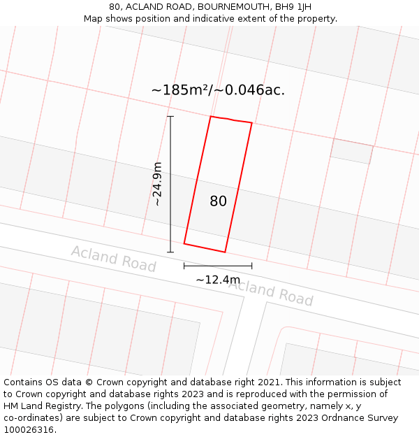 80, ACLAND ROAD, BOURNEMOUTH, BH9 1JH: Plot and title map