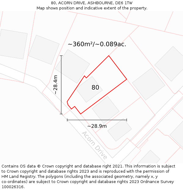 80, ACORN DRIVE, ASHBOURNE, DE6 1TW: Plot and title map