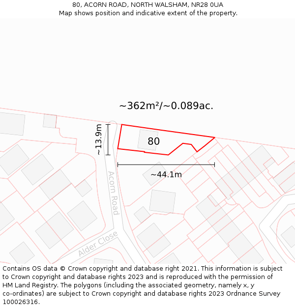 80, ACORN ROAD, NORTH WALSHAM, NR28 0UA: Plot and title map