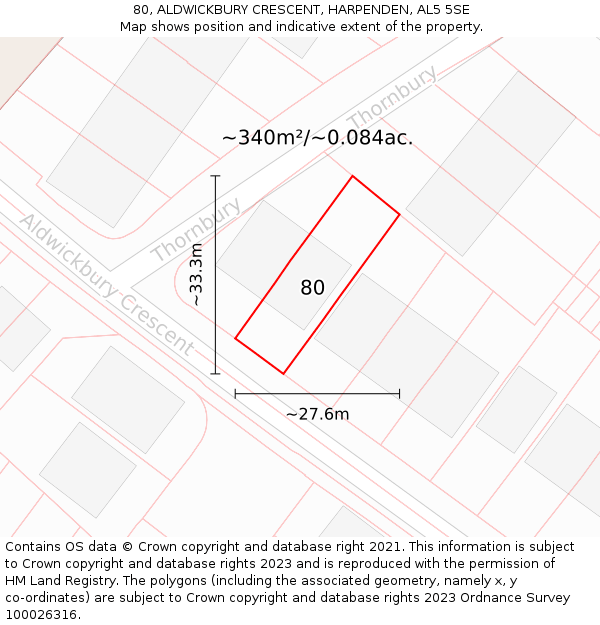 80, ALDWICKBURY CRESCENT, HARPENDEN, AL5 5SE: Plot and title map