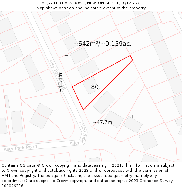 80, ALLER PARK ROAD, NEWTON ABBOT, TQ12 4NQ: Plot and title map