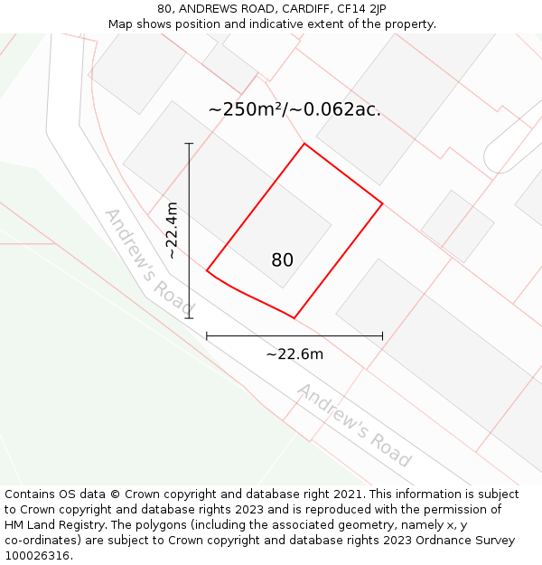 80, ANDREWS ROAD, CARDIFF, CF14 2JP: Plot and title map