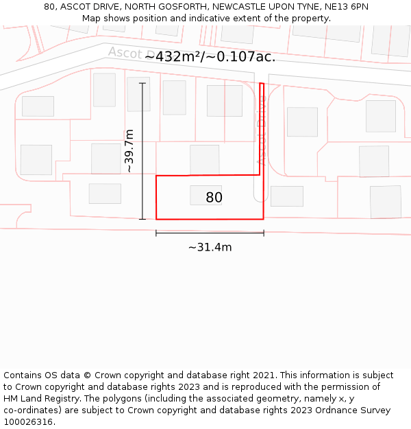 80, ASCOT DRIVE, NORTH GOSFORTH, NEWCASTLE UPON TYNE, NE13 6PN: Plot and title map