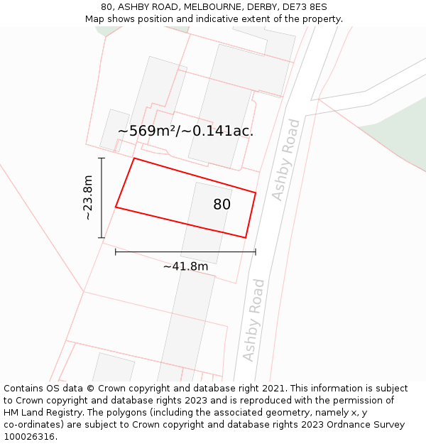 80, ASHBY ROAD, MELBOURNE, DERBY, DE73 8ES: Plot and title map