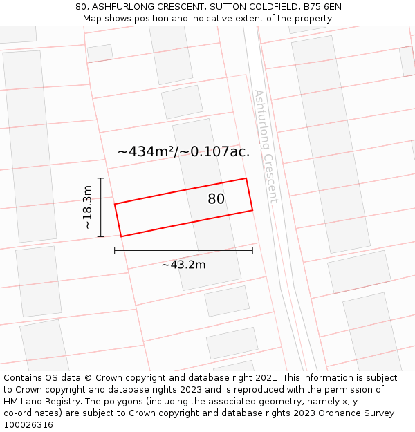 80, ASHFURLONG CRESCENT, SUTTON COLDFIELD, B75 6EN: Plot and title map