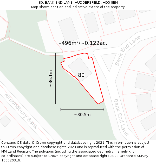 80, BANK END LANE, HUDDERSFIELD, HD5 8EN: Plot and title map