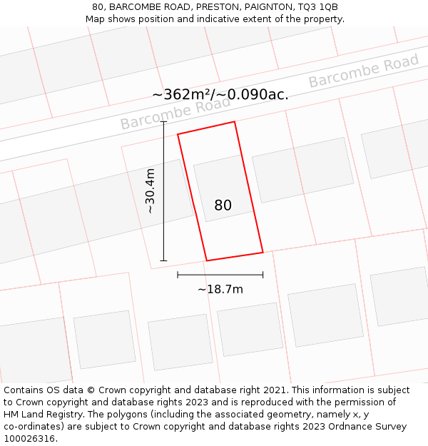 80, BARCOMBE ROAD, PRESTON, PAIGNTON, TQ3 1QB: Plot and title map