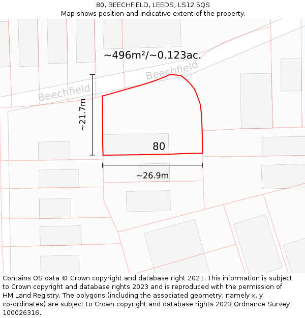 80, BEECHFIELD, LEEDS, LS12 5QS: Plot and title map