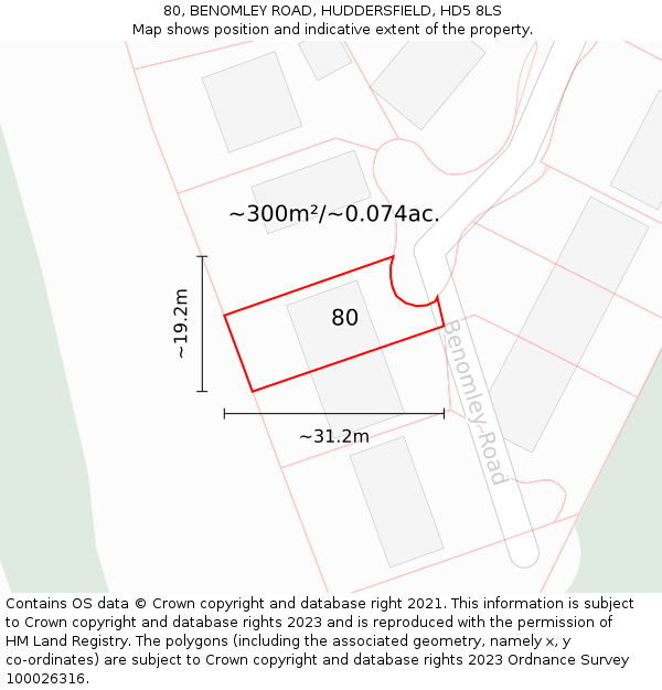 80, BENOMLEY ROAD, HUDDERSFIELD, HD5 8LS: Plot and title map