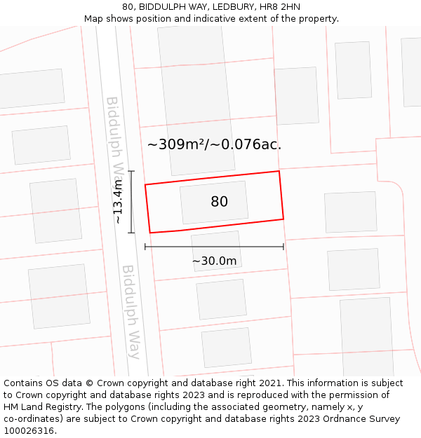 80, BIDDULPH WAY, LEDBURY, HR8 2HN: Plot and title map