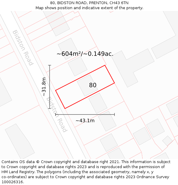 80, BIDSTON ROAD, PRENTON, CH43 6TN: Plot and title map