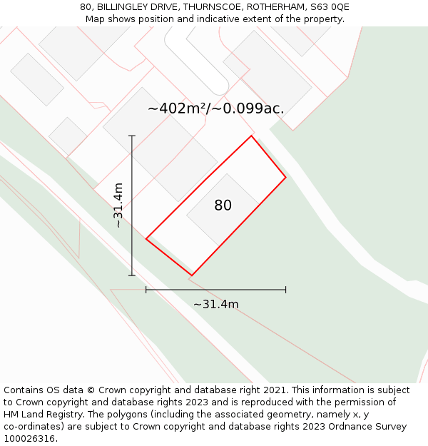 80, BILLINGLEY DRIVE, THURNSCOE, ROTHERHAM, S63 0QE: Plot and title map