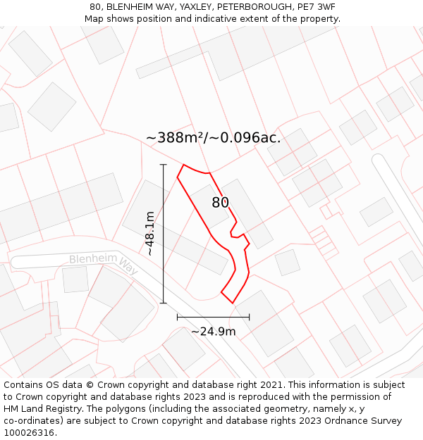 80, BLENHEIM WAY, YAXLEY, PETERBOROUGH, PE7 3WF: Plot and title map