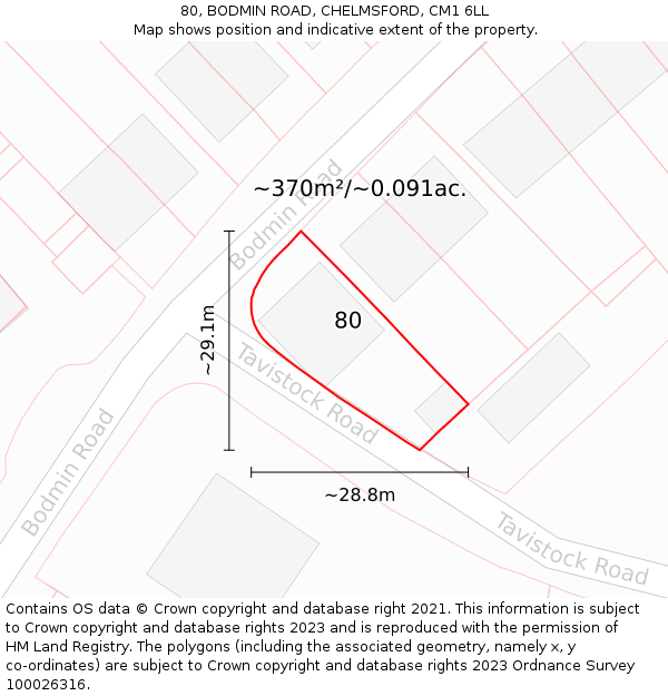 80, BODMIN ROAD, CHELMSFORD, CM1 6LL: Plot and title map